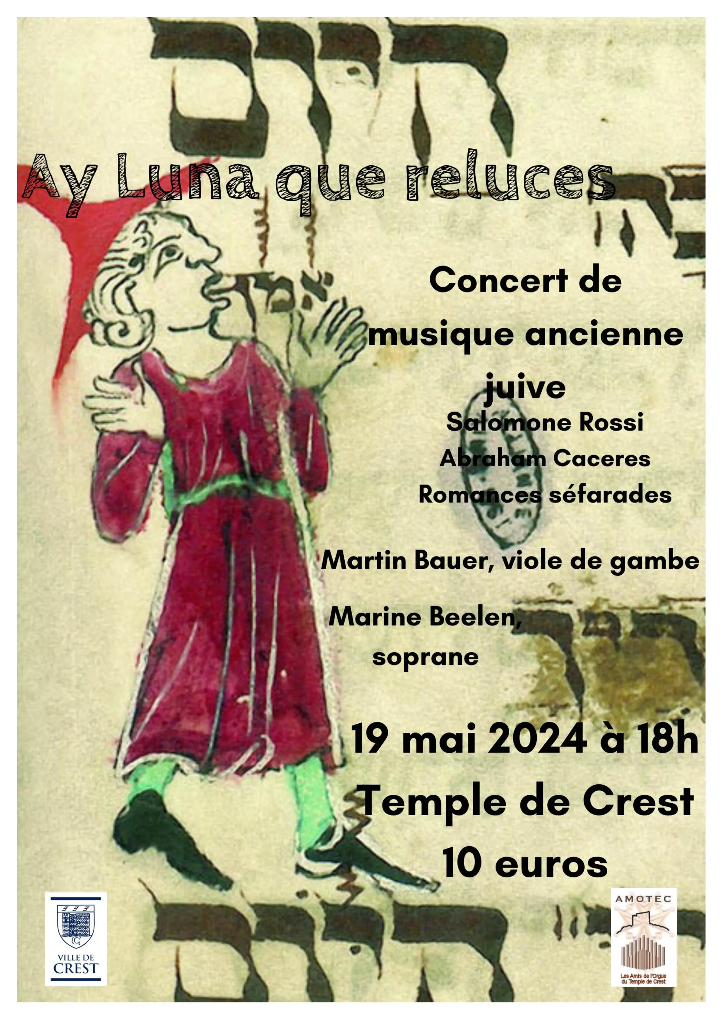 Affiche concert de musique ancienne juive - Martin Bauer Marine Beelen 2024